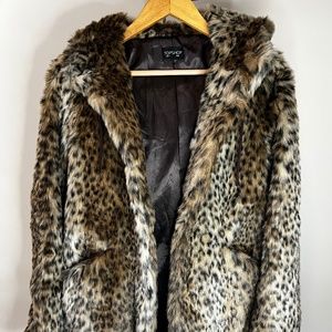 Topshop Faux Fur Hooded Coat -US 4
